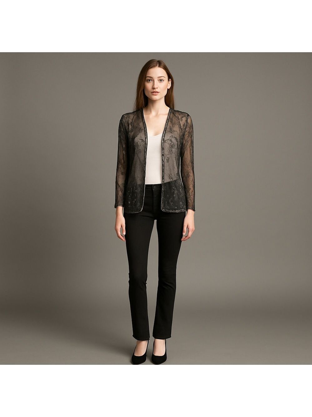 Leslie Fay Evening Beaded Open Front Cardigan Small